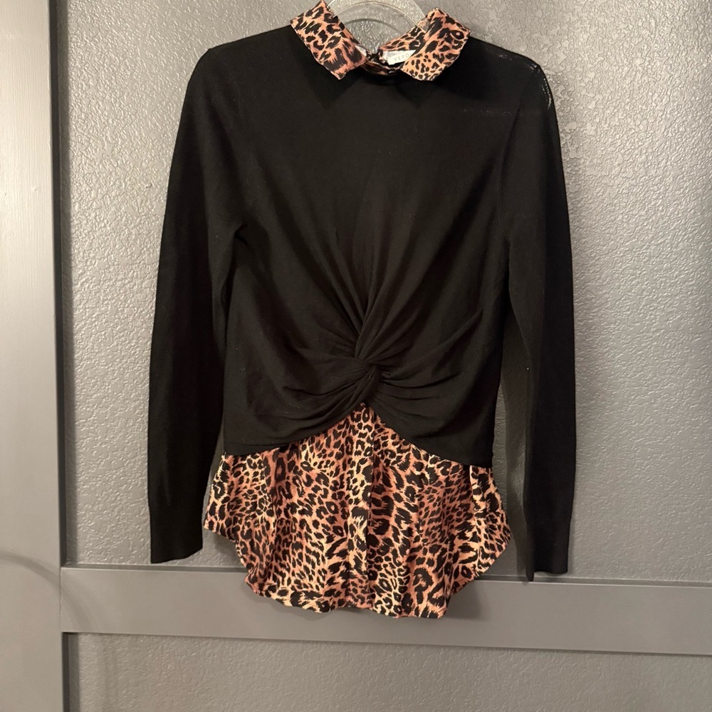 VERONICA BEARD • Phebe mixed media knit top - leopard black - Small